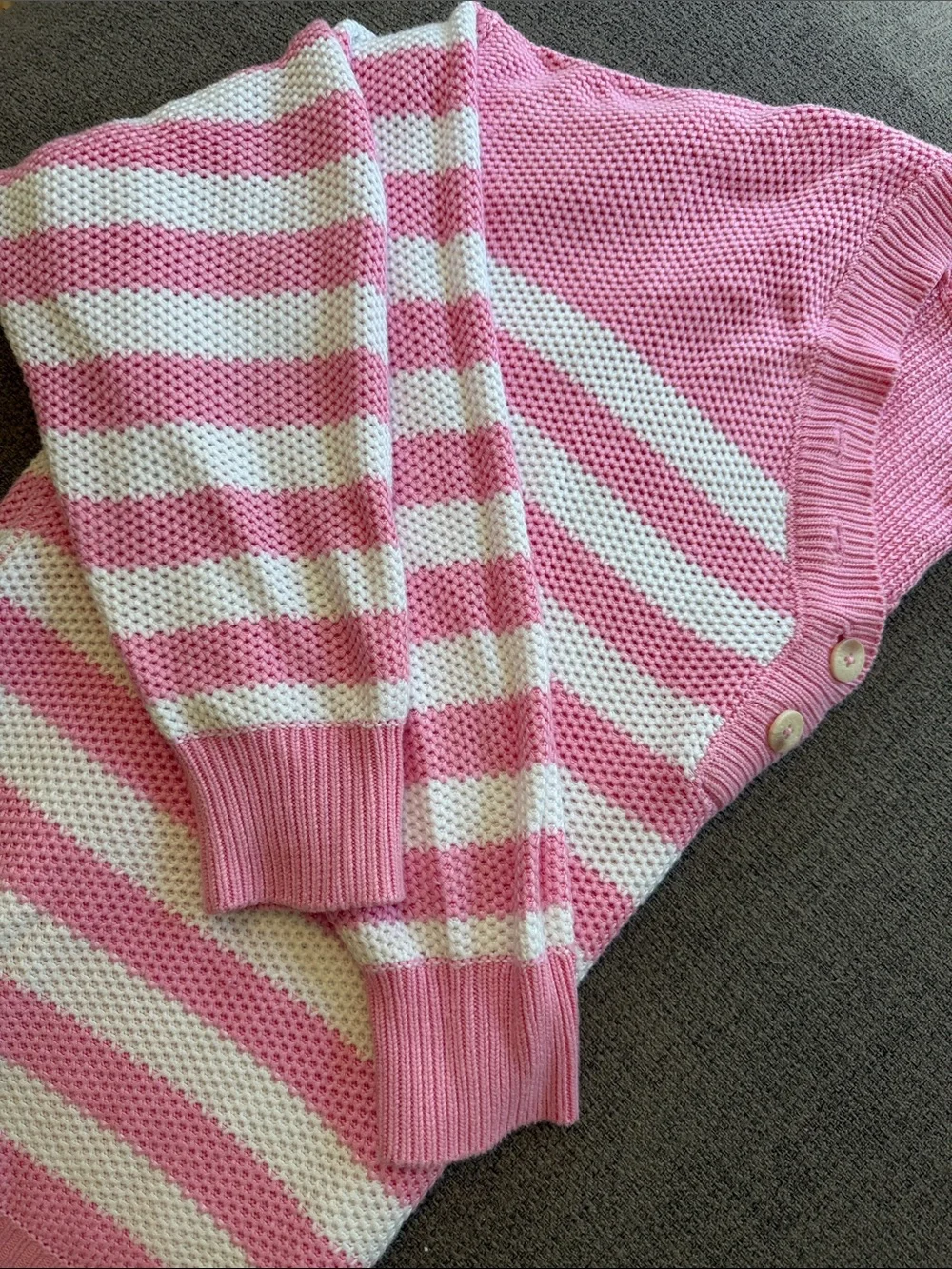 PINK Victoria's Secret Pink & White Striped V-Neck Button Sweater